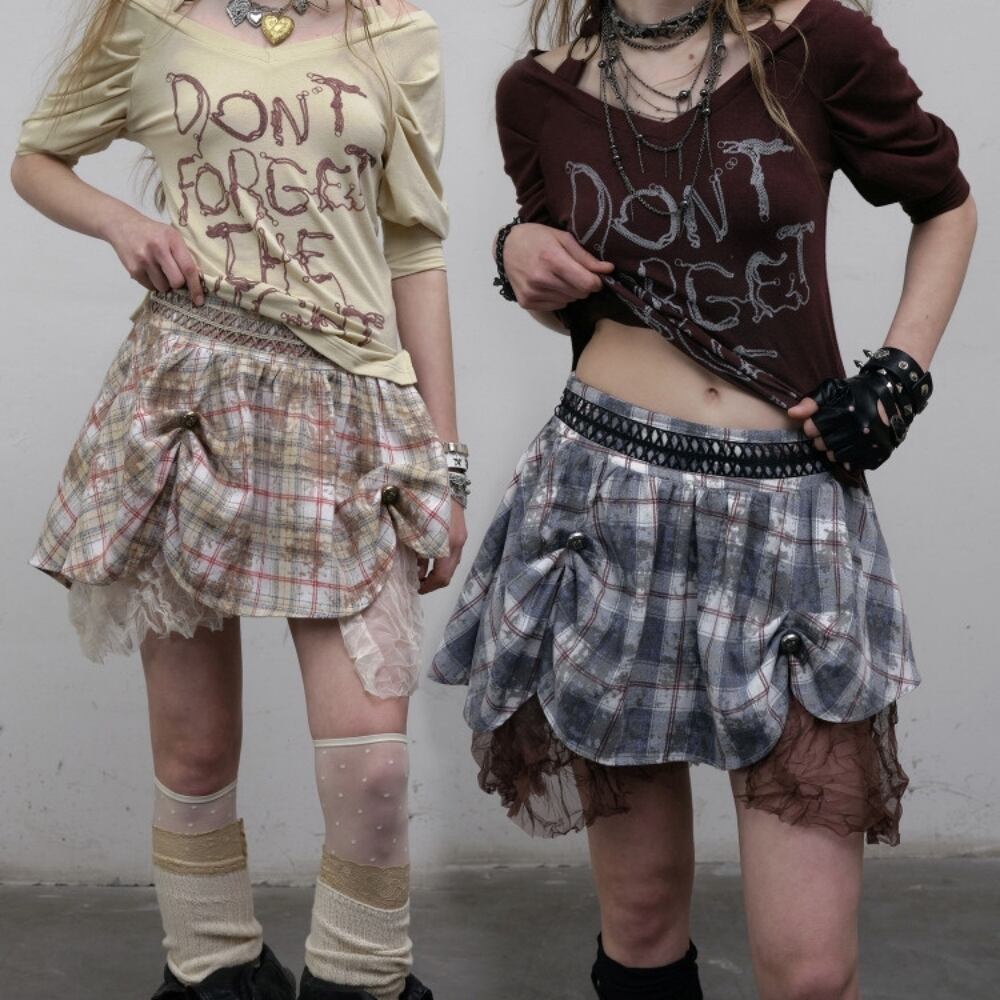 Plaid puff skirt E7173