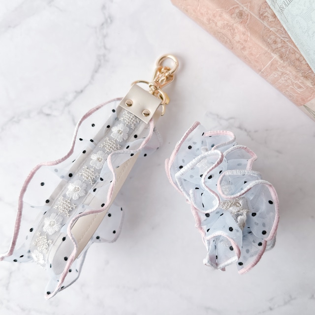 チュールショートショルダー＆シュシュset /DOTピンク