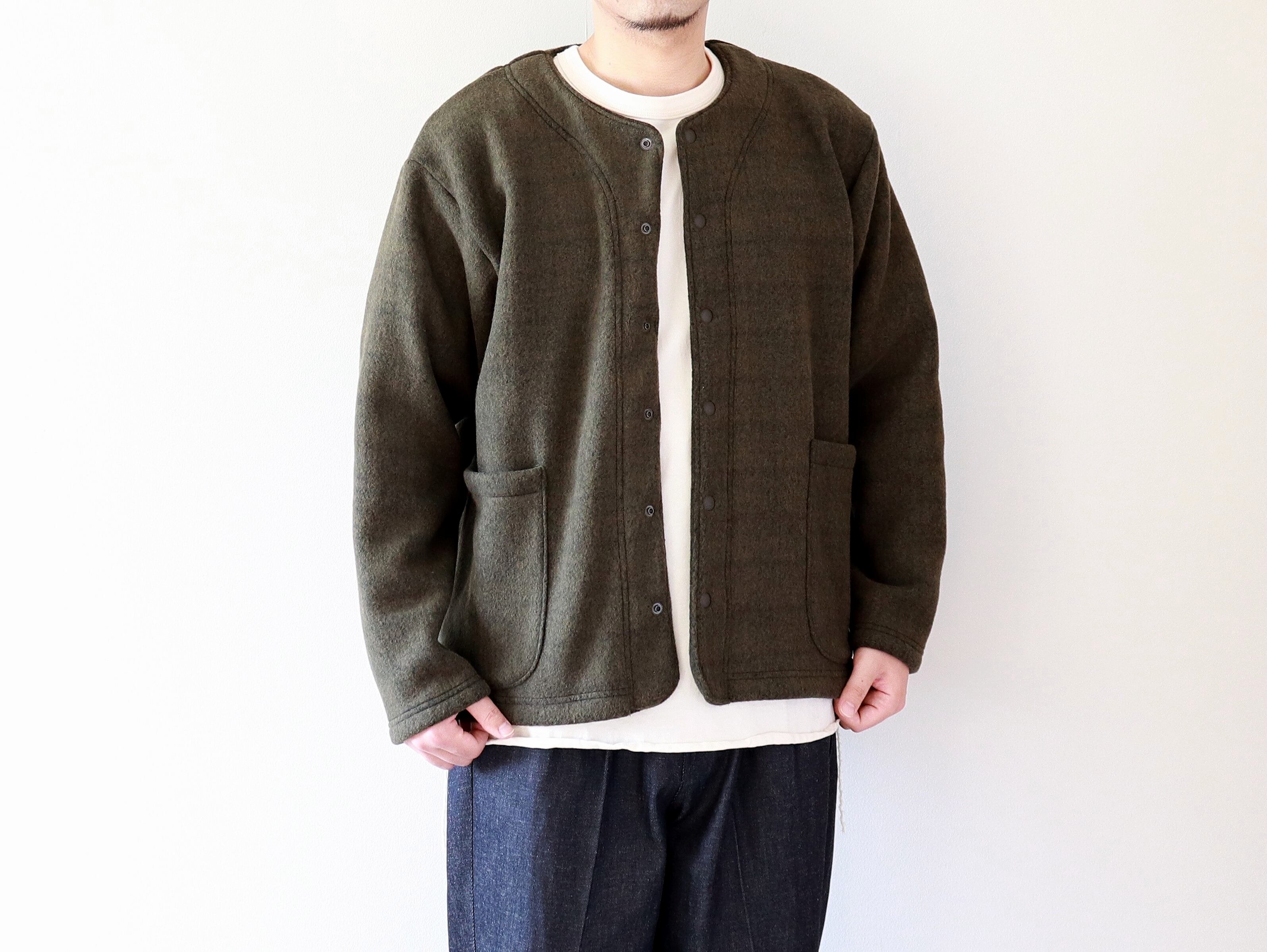 PLESIC / RECYCLE FLEECE SNAP JACKET - KHAKI プルシック