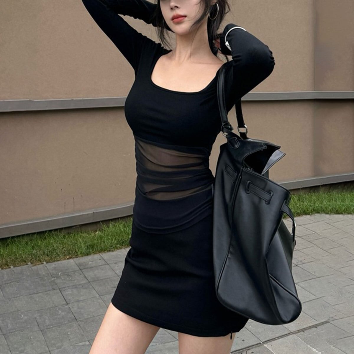 Tシャツ チュール切り替え 長袖 トップス レディース 春秋 韓国 透け感 きれいめ シアートップス おしゃれ 大人 カジュアル 重ね着 薄手 無地 大人可愛い 大人女子