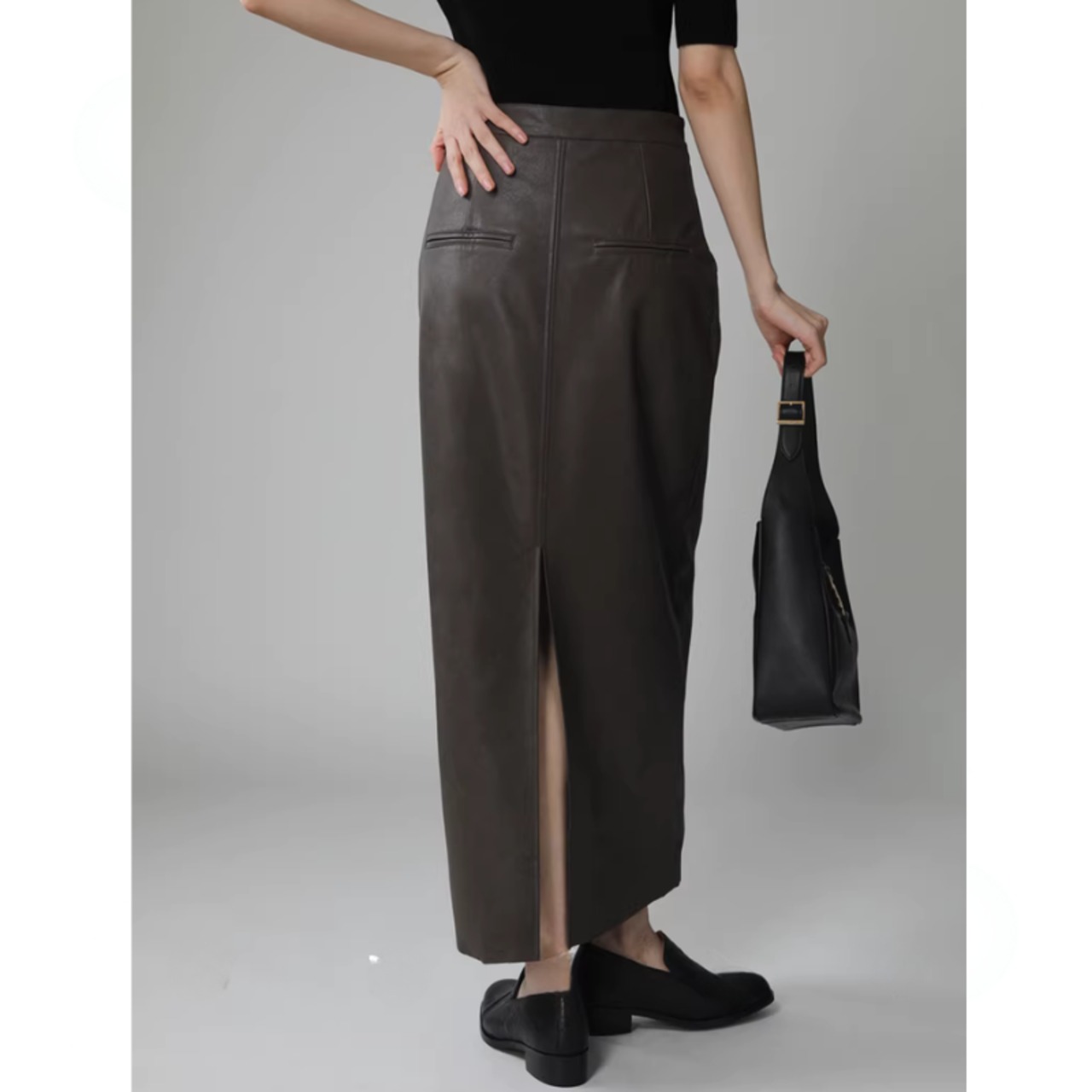 マキシ丈 ストレート フェイクレザー スカート 00060・画像5