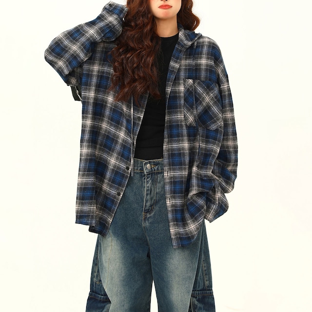 ヴィンテージチェックオーバーフーディシャツ R00732