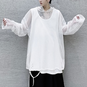 【Men】FISHNET SOLID OVERSIZED HOODIE 2colors Z-220