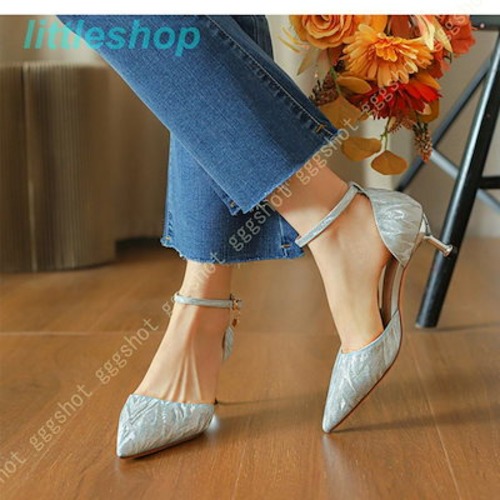 スタイルアップ！ヒールパンプス パンプス 結婚式 ローヒール ピンヒール ハイヒール ストラップ ポインテッドトゥ グリッター キラキラ ラメ レディース シルバー シャンペン 二次会 キャバ ora