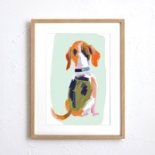 waiting｜ご主人を待つビーグルの後ろ姿アートポスター｜優しい淡色で癒される一枚｜｜国内生産・A3ポスター