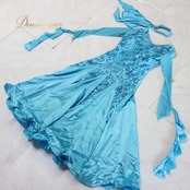 【美品 社交ダンス衣装】ワンピース ドレス prima boutique プリマブティック 水色 ライトブルー スパンコール チョーカー