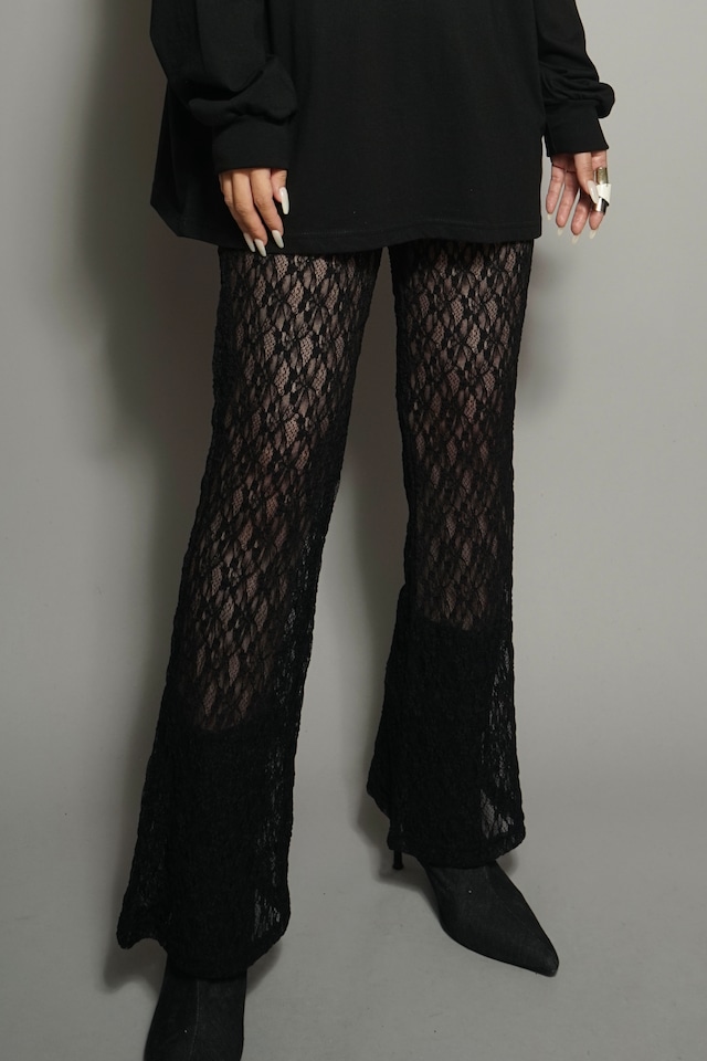 LACE FLARE PANTS (BLACK) 2302-12-39