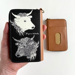 『花と牛』のミニ財布　コインケース・パスケース