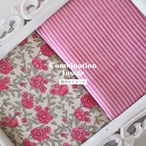 ブロックプリント生地【50cm単位】インド綿  花柄 ホワイト×ピンク #51810-WT1