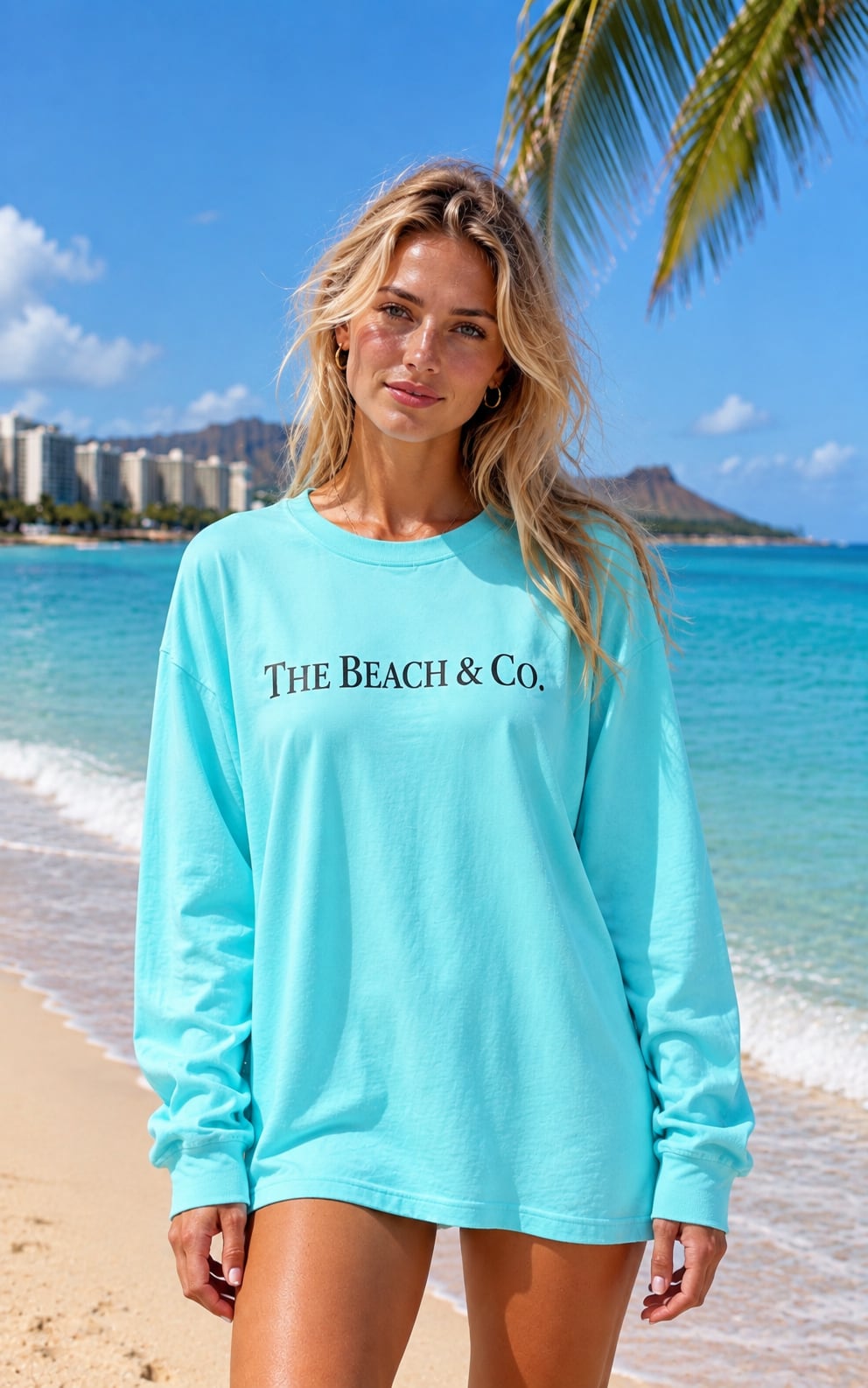 THE BEACH & Co. ロングスリーブTシャツ ティファニーブルー×ブラック