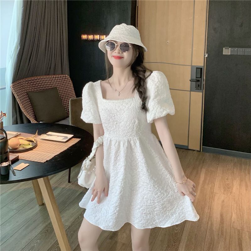 サマースタイルスリーブウェスト薄手Aラインドレス 大人ガーリー スウィート キュート カジュアル 夏物 スクウェア ハンチェンe24639232922