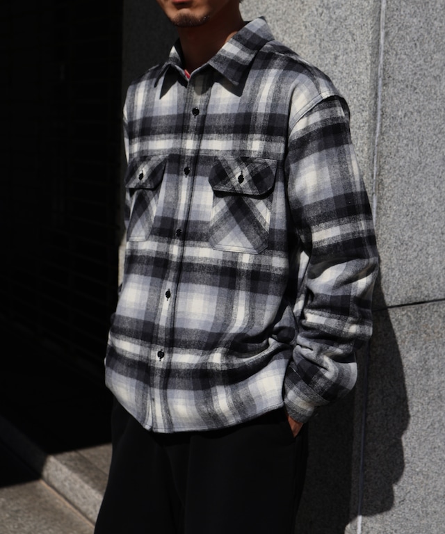UNUSED / US2583 LONG SLEEVE WOOL CHECK SHIRT(GRAY×CHECK)