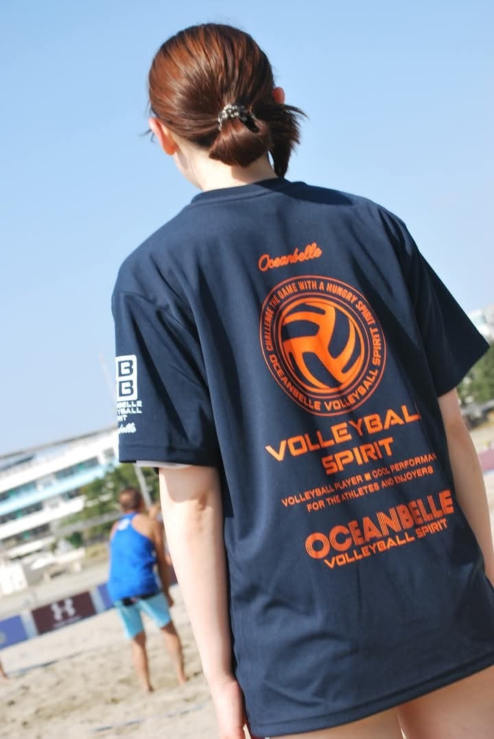 ドライTシャツ VolleyBall SPIRIT by OCEANBELLE（ネイビー×オレンジ