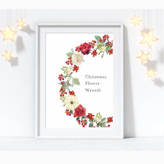 ポスター 赤い花のリースのポスター　クリスマス/ i0356