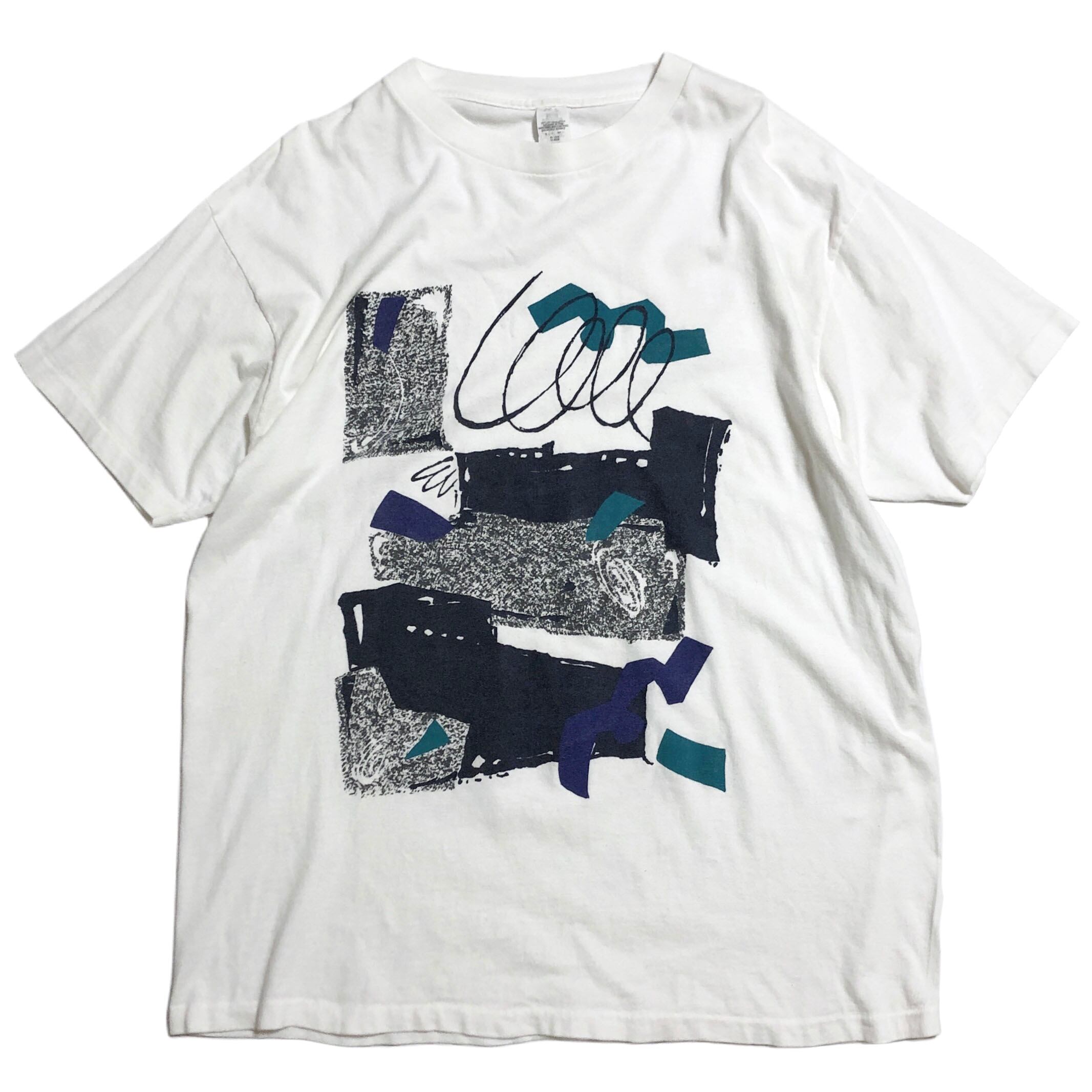 90s モダンアート 抽象画 アート Tシャツ 白 シングルステッチ【XL ...