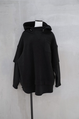 Noralily Layered Warm Hooded Pull Over Sweat / BLACK