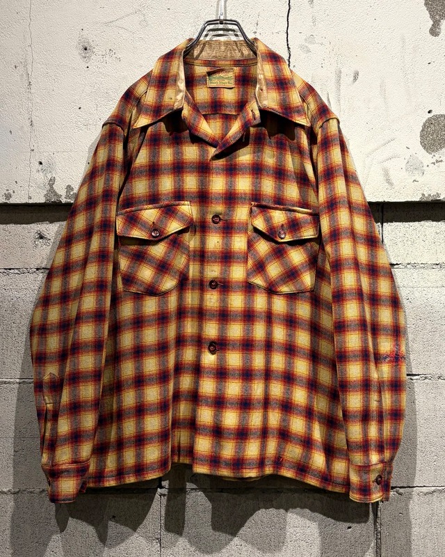 【Caka otto】40's Vintage Loose L/S Wool Ombre Check Shirt