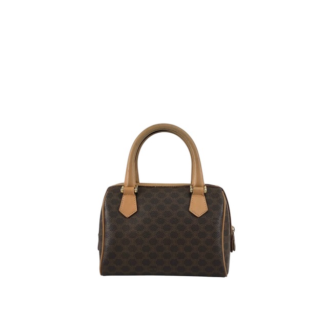 CELINE セリーヌ マカダム ハンドバッグ ブラウン PVC レザー ミニバッグ ミニボストン vintage ヴィンテージ オールド i42xbv