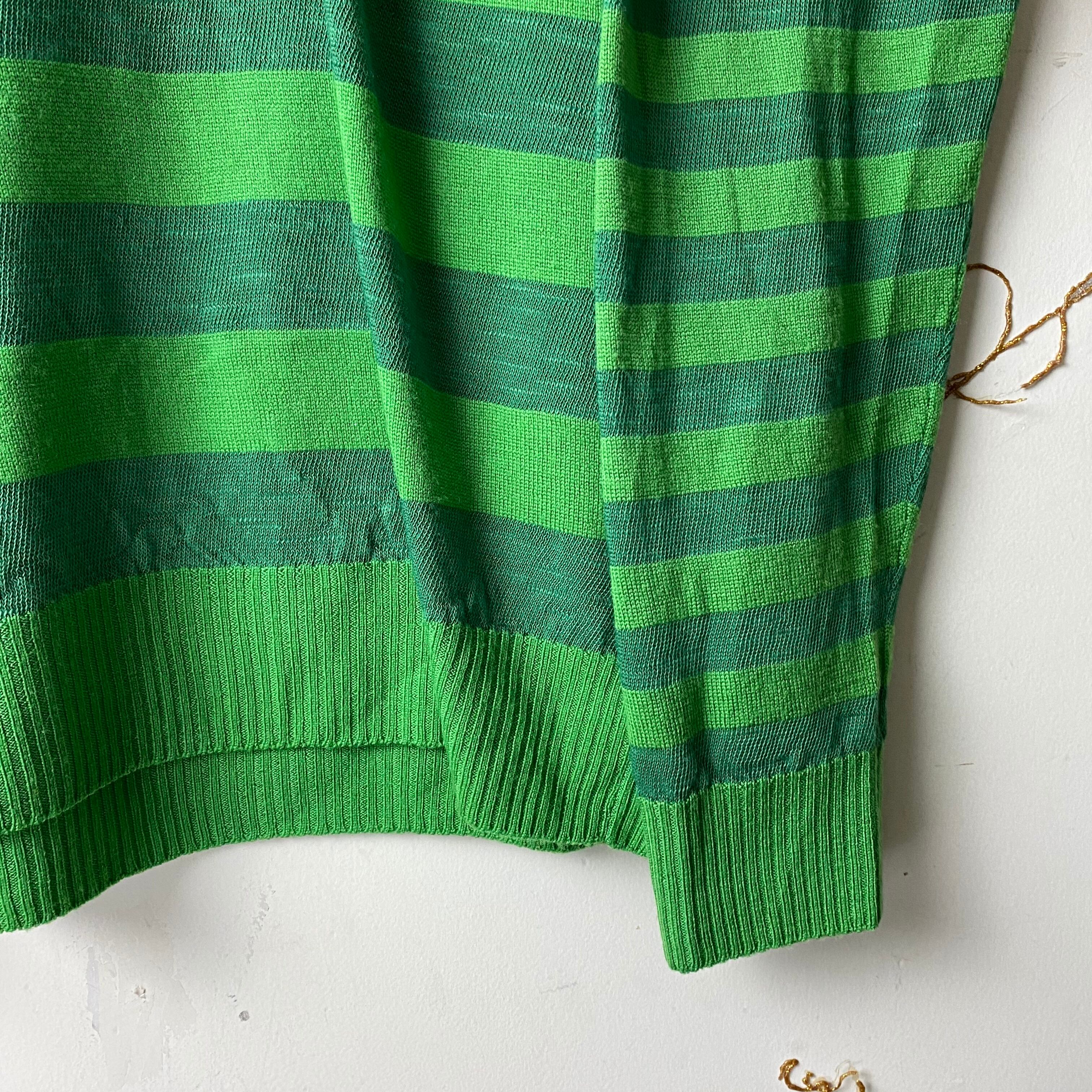 2015SS COMME des GARCONS HOMME green border V-neck sweater | NOIR