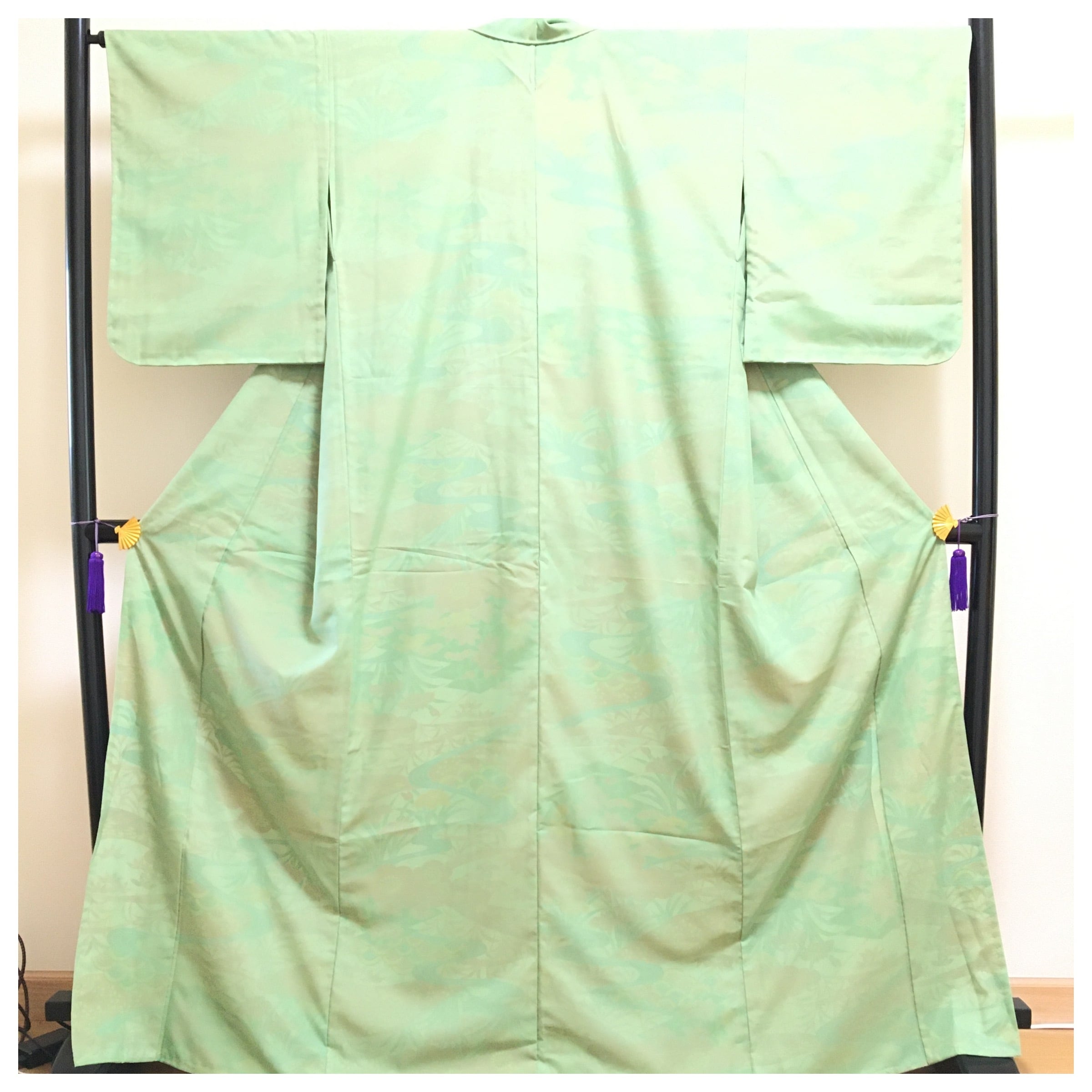 美品 正絹 角帯 男物 青地に麻の葉文様 粋な着姿 大人の洒落心 | 和装