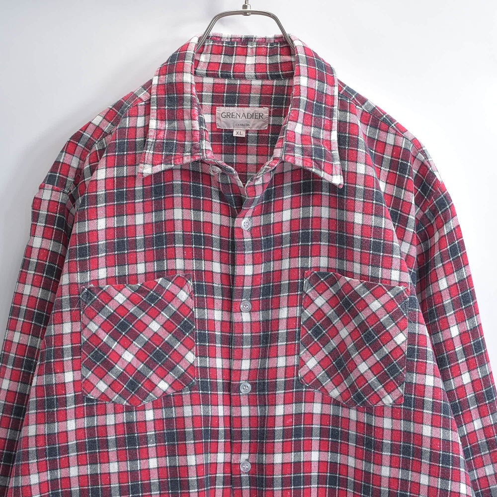 90~00s GRENADIER グレナディア ダブルポケット デザイン プリント フランネル チェックシャツ ネルシャツ プリネル アメカジ ヴィンテージ ビンテージ USA アメリカ古着 メンズXLサイズ