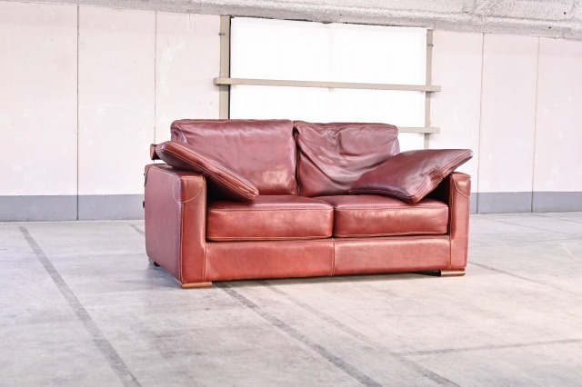 イタリア製 GAMMA ARREDAMENT/ガンマ・アレダメンティ 本革 2人掛けソファ 2P ラブソファ レザー モダン 高級 総革【中古家具/中古インテリア/USED家具ユーズド家具/リサイクル】