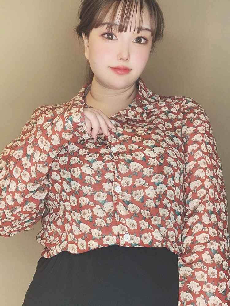 レトロ花柄シフォンブラウス 春コーデお出かけ きれいめフェミニンエレガント 大きいサイズ 韓国 CH3839