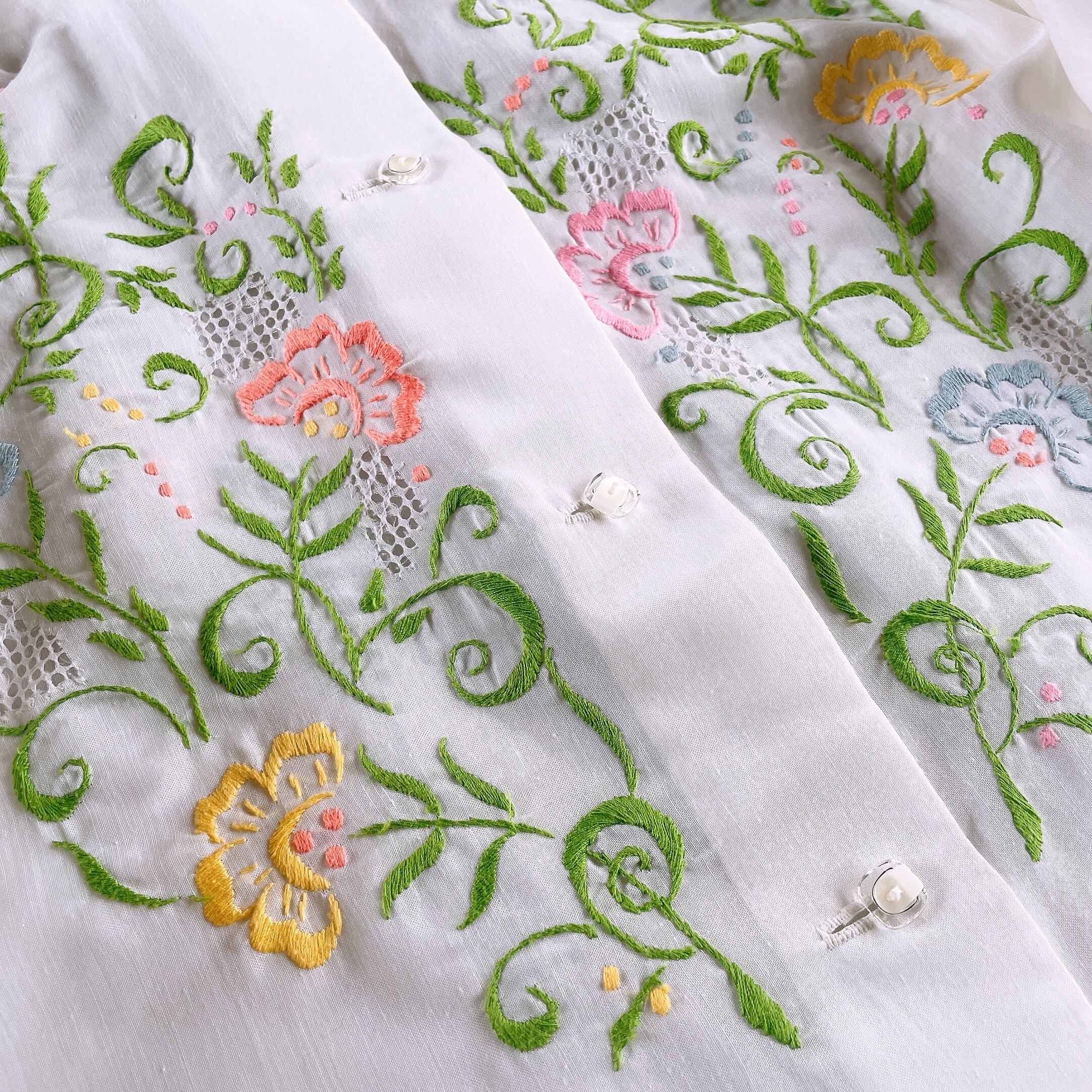 vintage 花柄メッシュ編みニット レトロ 刺繍 レース ビンテージ