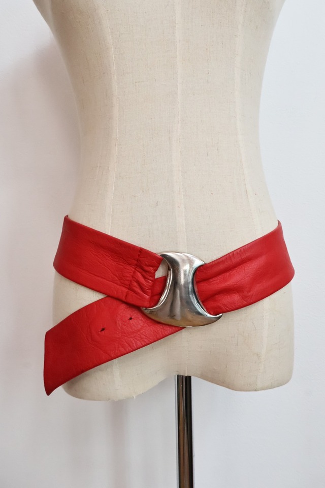 Vintage Real Leather Buckle Belt RED