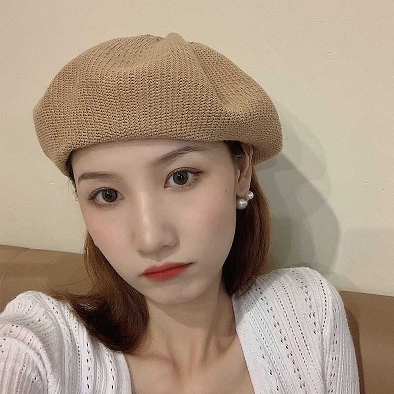 サマー薄手スタンダードニット レトロ 帽子 夏物 ベレット ヘアアクセサリー ブラック・アイド・ピーズ12920050811