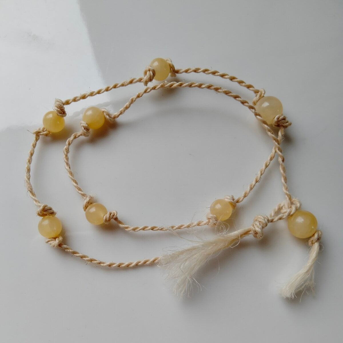 2way精麻プチネックレスブレスレット*イエロージェイド】ハンドメイド