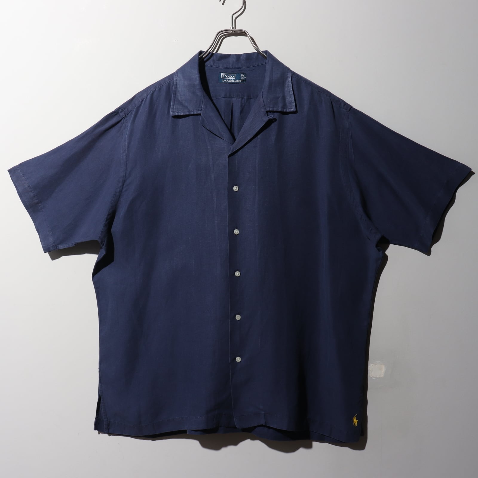 美品 XL ネイビー シルクリネン Caldwell ポロラルフローレン 半袖開襟 
