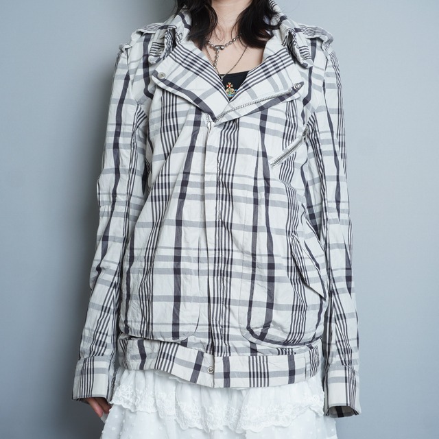 DIESEL】ディーゼル チェック柄 コットンライダースジャケット gray 