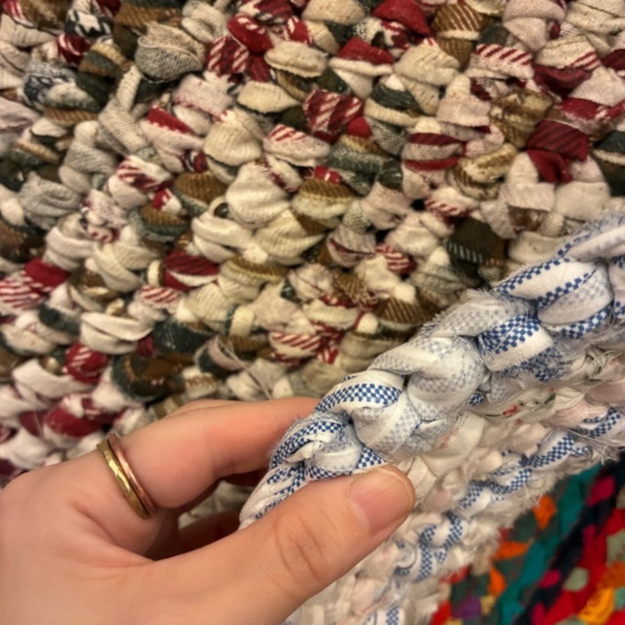 TOPANGA Homefurnishing　Recycle Cloth Rug Multi　110×110cm　リサイクルクロスラグ　ラウンド　B　マルチ　丸　ベッド　ラグマット　リビング　玄関　椅子　サイドテーブル　コットン　1点もの