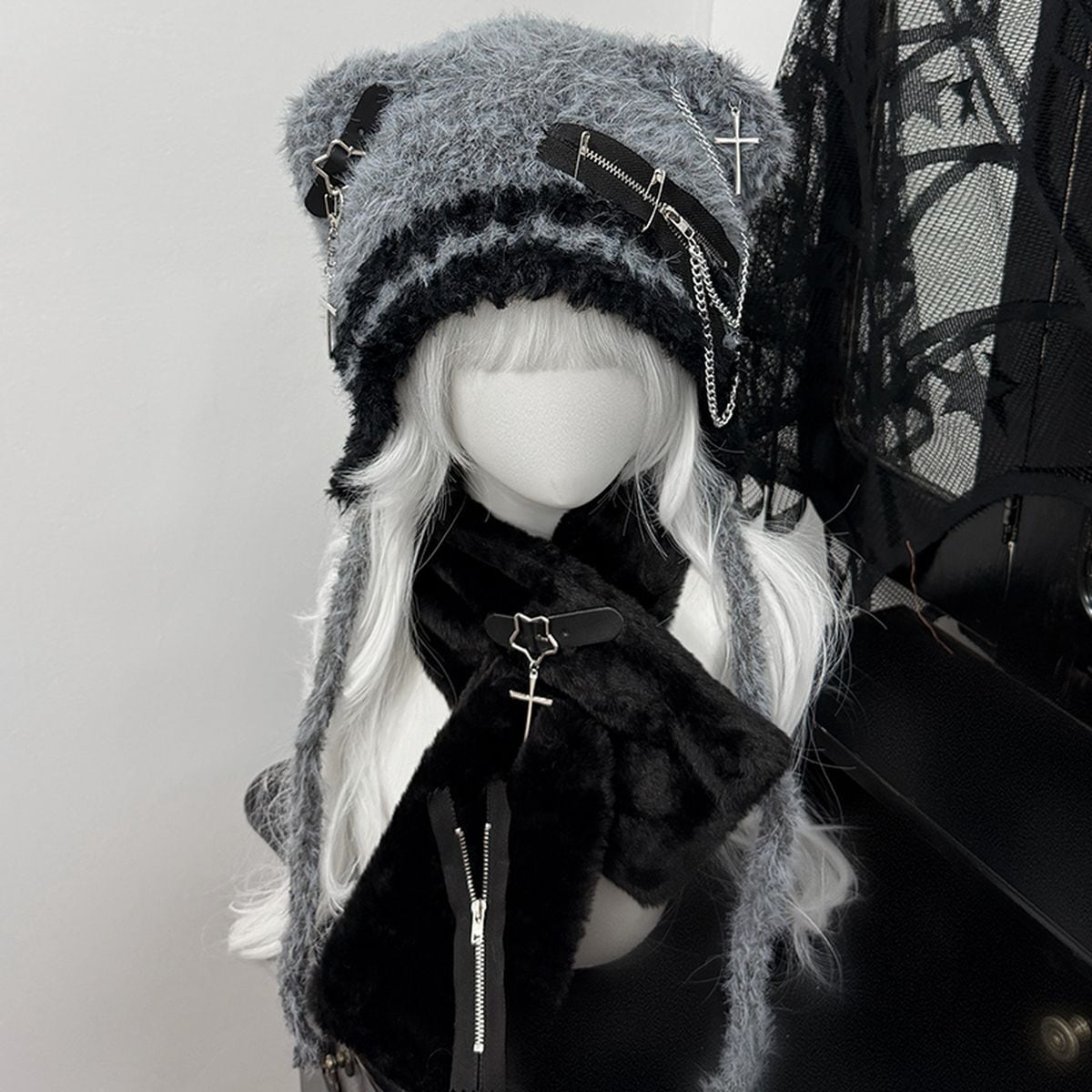 サブカル系クマ耳星ストライプニット帽 | Maiden's Rêve