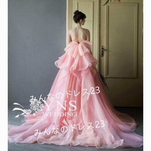 カラードレス ピンク ラッフルフリル ベアトップ 結婚式/披露宴 カラードレス ピンク ラッフルフリル ベアトップ 結婚式/披露宴