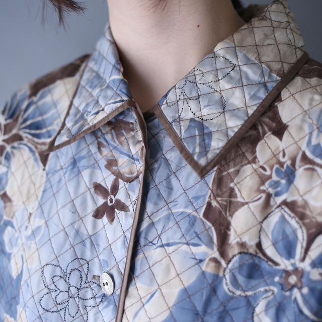 flower art pattern over silhouette quilting shirt jacket