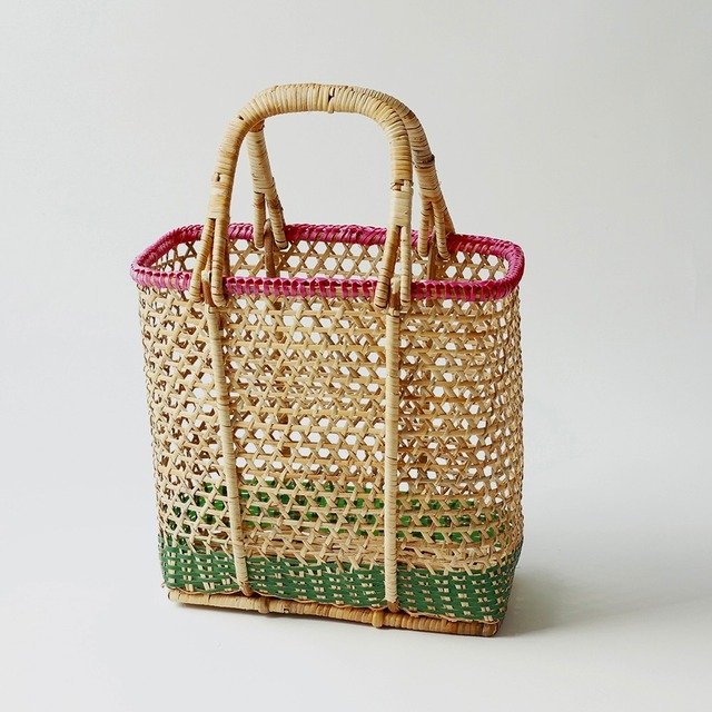 【 yao 】 Rattan basket "バスケット" / Pink x Green