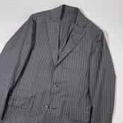 イタリア製 LARDINI ラルディーニ ストライプ ウール シングル テーラードジャケット 44REG/グレー メンズ サイドベンツ