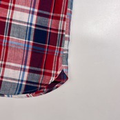 リネン混 MACKINTOSH PHILOSOPHY マッキントッシュフィロソフィー チェック柄 BD ボタンダウン 半袖 シャツ 38(M相当) /レッド・ネイビー系 メンズ 三陽商会