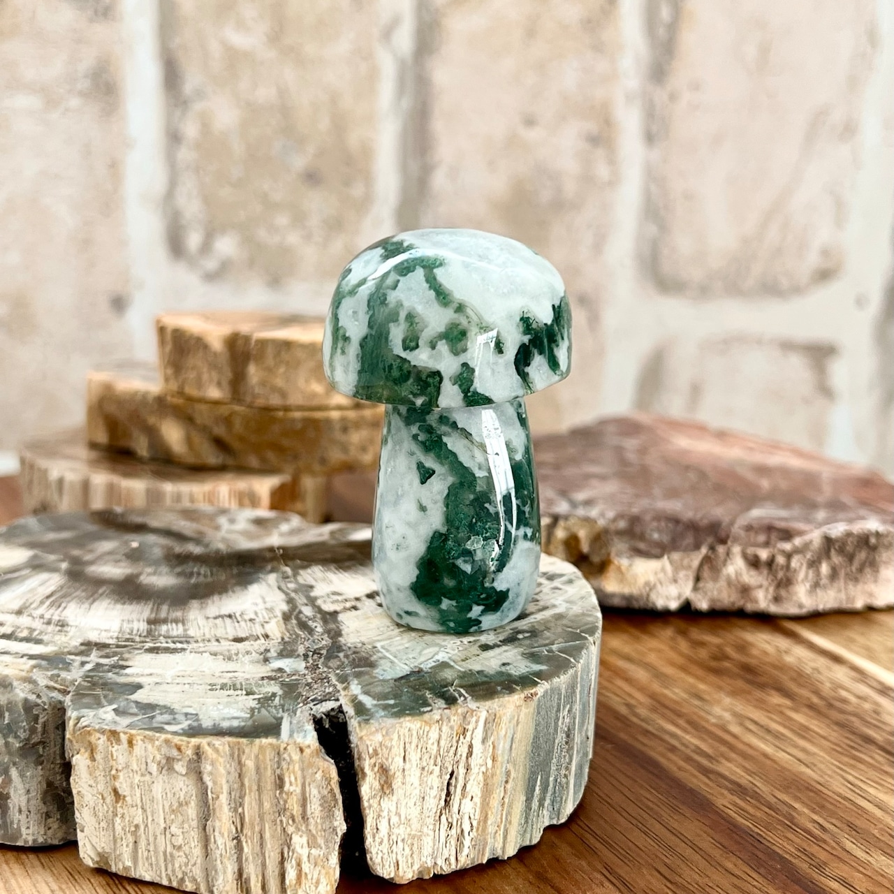 モスアゲート*マッシュルーム107*きのこ*天然石カービング*天然石インテリア*置き物