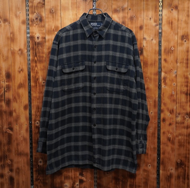 ralphlauren benford ブラック チェック ネルシャツ ボックスシャツ L/ラルフローレン