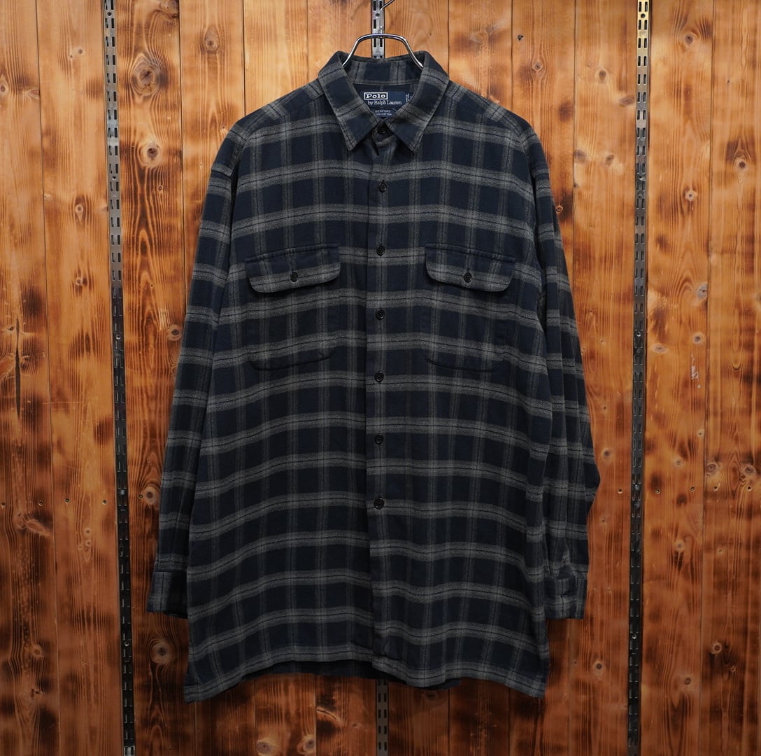 ralphlauren benford ブラック チェック ネルシャツ ボックスシャツ L/ラルフローレン