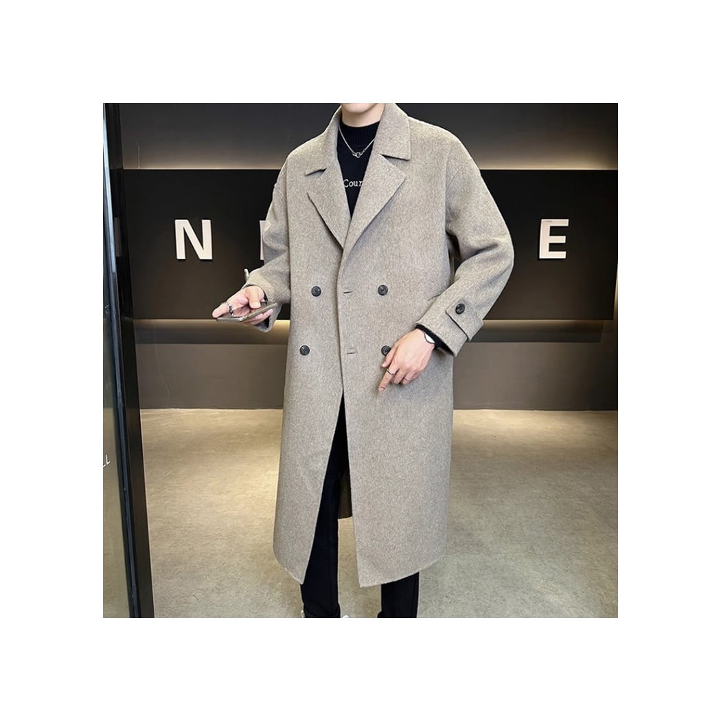 ウール調で軽い】ウールタッチ ダブルブレストロングコート 2color