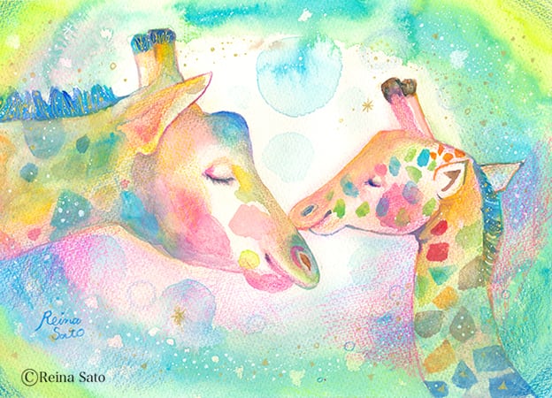 キリンの親子〔ポストカード〕 | REINA SATO SHOP