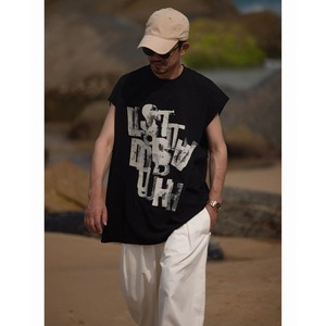 Distressed letter sleeveless tee 1480