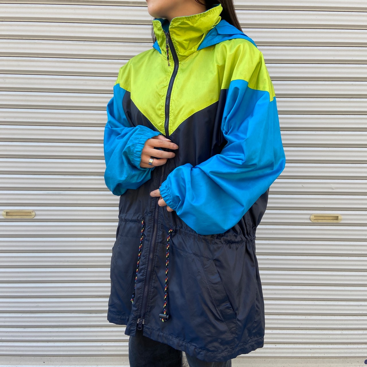 90年代 Champion チャンピオン フード収納型 ナイロンジャケット 