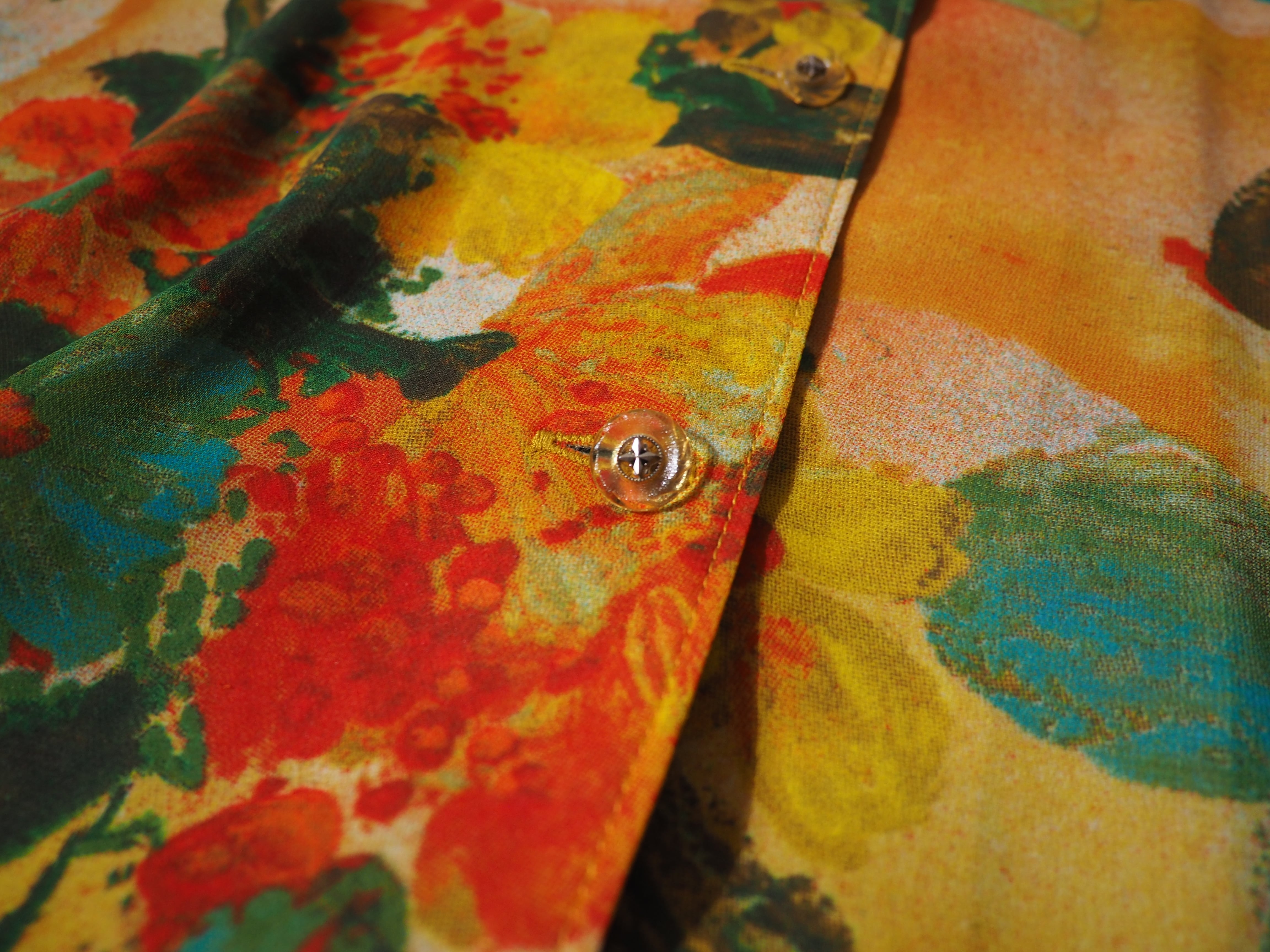 1990s Botanical Flower painted translucent open callar shirt