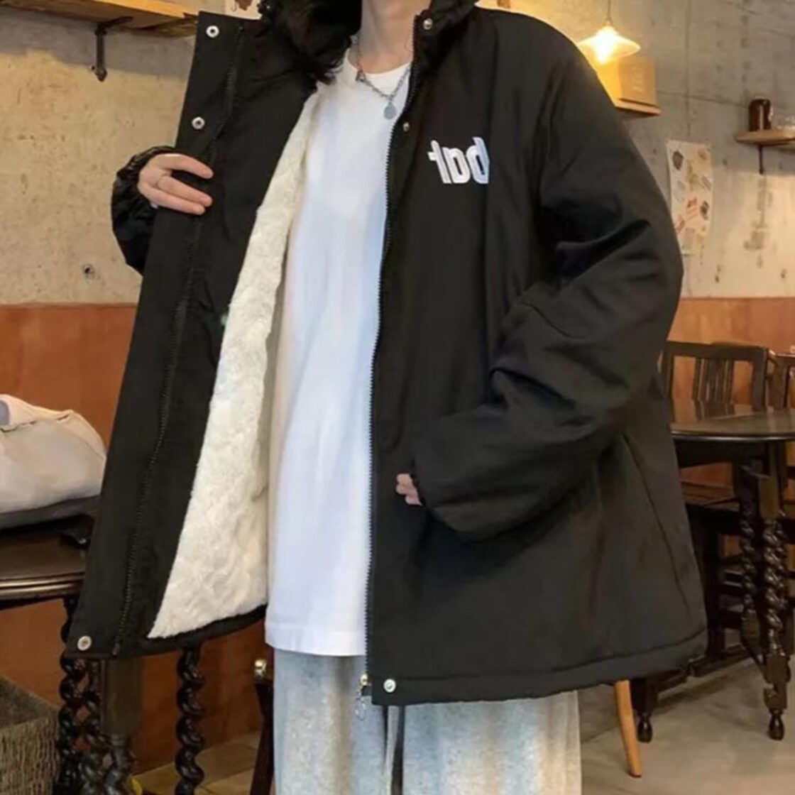 中綿コート XL 秋冬 アウター 裏ボアジャケット 無地 コート 暖かい 
