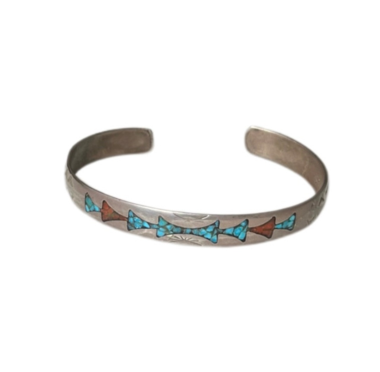 zuni chip-inlay silver bangle